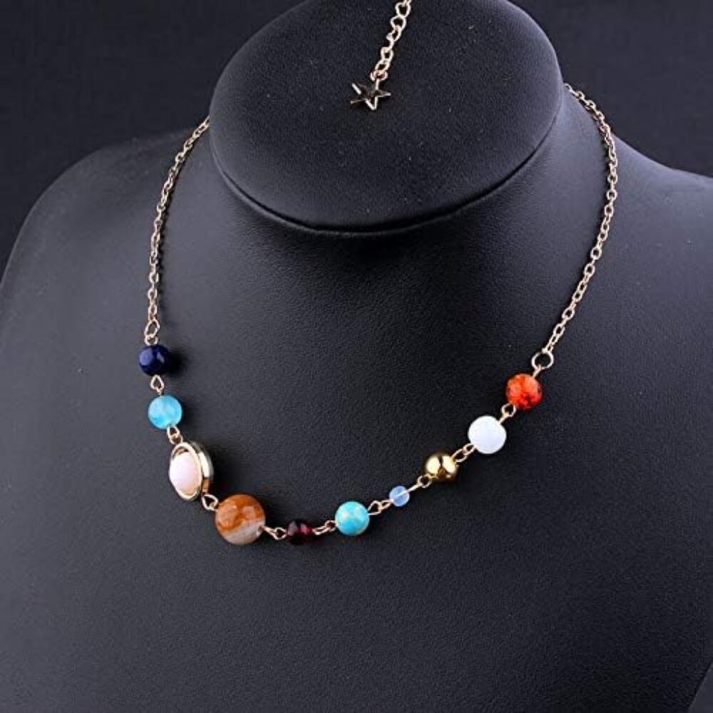 Solar System Space Aligned Planet Star Science Teacher Astronomy Necklace SILVER